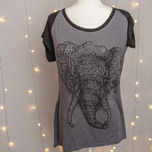 Grey elephant jeweled shirt size L.